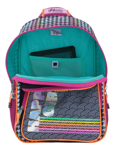 Mochila Grande Escolar Chenson Happy Girl Porta Tablet Arcoiris Hg65098-3 Coleccion Neony Color Negro