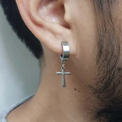 Arete Plateado Presi n Hombre Cruz Argolla Aro Pendiente Cuotas