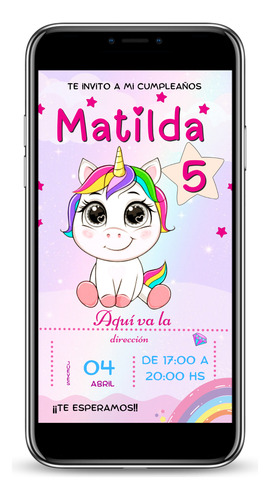 Tarjeta Invitación Digital Cumpleaños Unicornio