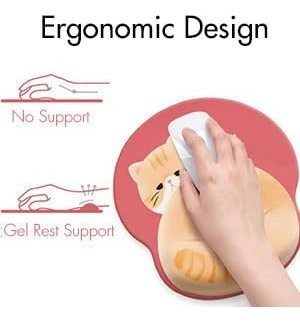 Mouse Pad Con Reposamuñecas + Posavasos Gato 3d