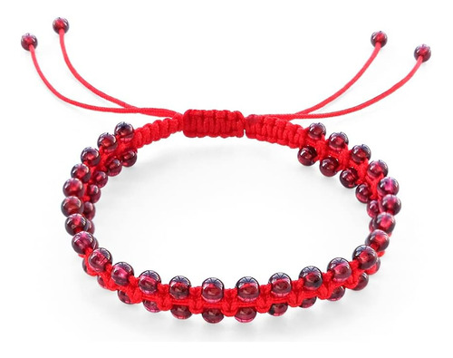 Pulsera Con Ondas De Granate Positivelady, Hilo Rojo, Piedra