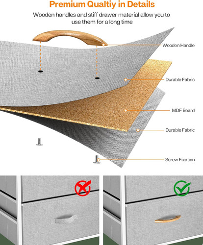 Cómoda Para Dormitorio, Cómoda De Tela Con 4 Cajones, Cómoda