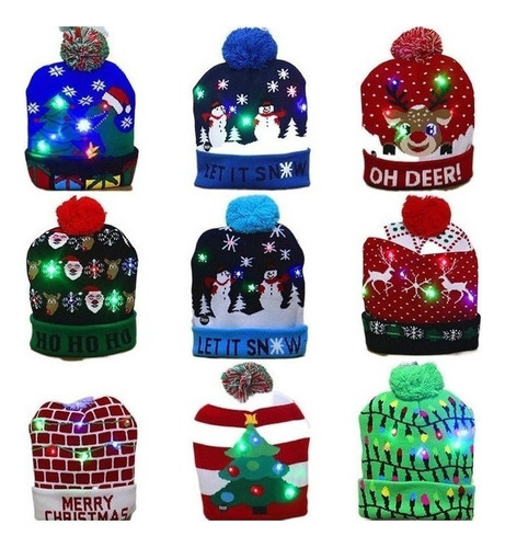 Lote 5 Gorro De Navidad Con Luz Led Regalo Navideño Mayoreo