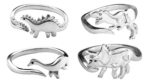 4 Piezas Punk Anillos De Aleación Tema De Dinosaurio