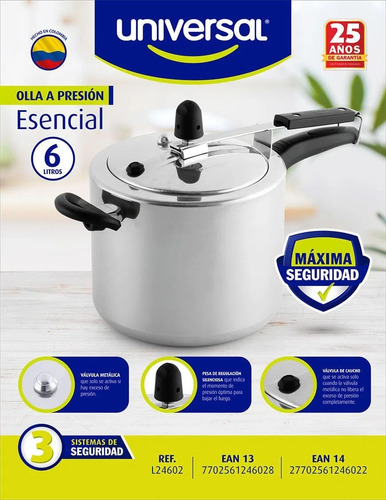 Imagen 3 de 3 de Olla A Presión L24602 Universal 3 Sistemas De Seguridad
