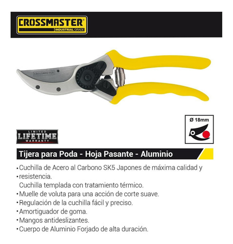 Imagen 2 de 4 de Tijera Poda Hoja Pasante Aluminio 200mm Crossmaster 9937880