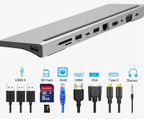 Imagen 2 de 8 de Adaptador Usb Tipo C 11 En 1 Docking Station Macbook / Pc