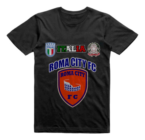 Remera Infantil Negra Roma City Fc Italia