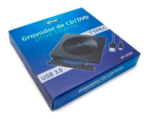 Gravador Mini Cd/dvd-rw Externo Type-c 3.1 Kp-le303
