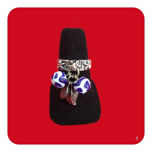 Imagen 2 de 4 de Anillo Azul Chico De Talavera Poblana Y Pewter M1 Jyr