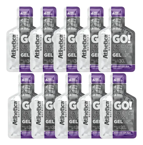 Go! Energy Now Gel Display 10 Sachês de 30g cada Atlhetica Sabor Guaraná com Açaí - R$ 23