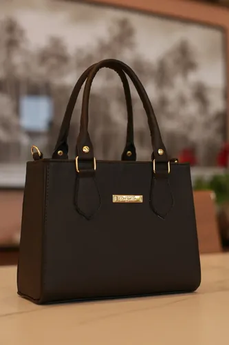 Bolsa Feminina Estruturada Casual Elegante Alça De Mão Preto Lisa Ouro