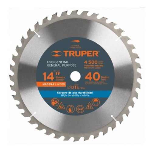 Disco De Corte Madera Truper St-1440e 14p 40d Centro 1 Pulga