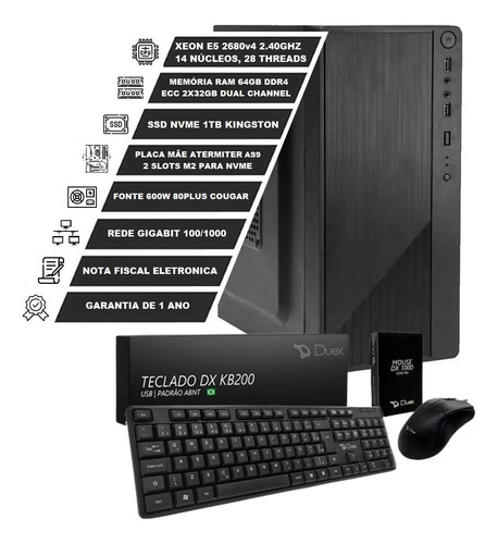 Servidor Xeon E5 2680 V4 14 Núcleos 64gb Ram 1tb Ssd Nvme