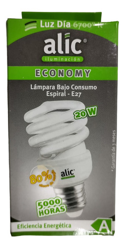 Lampara Bajo Consumo Espiral Alic 20w E27 Luz Dia