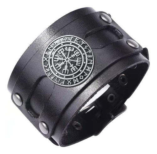 Babakiak Pulsera De Cuero Vikingo Vegvisir - Pulsera Nórdica