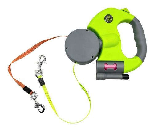 Correa Retráctil Doble Perro Gato Luz 3m Color Verde 12kg