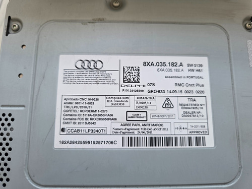 Estereo Pantalla Audi A1 Original Modulo Blk (Usado)