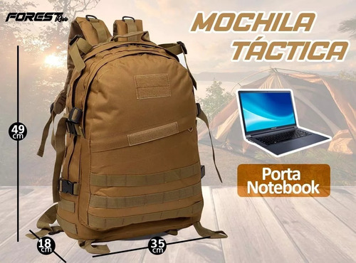 Mochila Táctica Forest Porta Notebook Trekking Urbana Viaje Color Negro