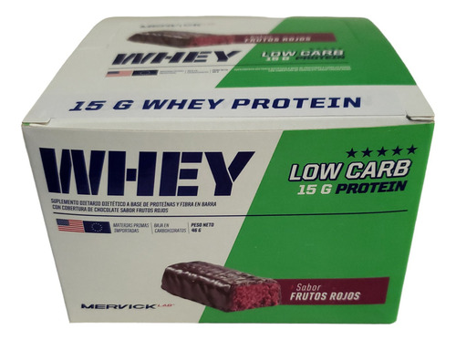 Whey Low Carb Protein Bar 12 Unidades Mervick-lab Sabor Frutos Rojos