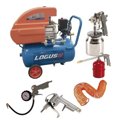 Imagen 1 de 8 de Kit Compresor 50 Litros+6 Accesorios C/acop. Rápido