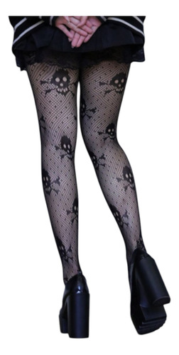 Medias Pantimedias De Red Con Calaveras Lolita Kawaii Negro Unitalla