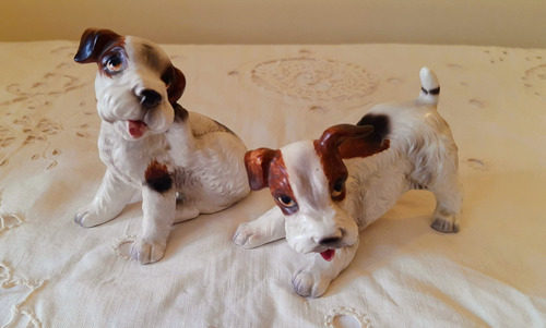 2 Figuras Perros Fox Terrier Ceramica Del  Japon 