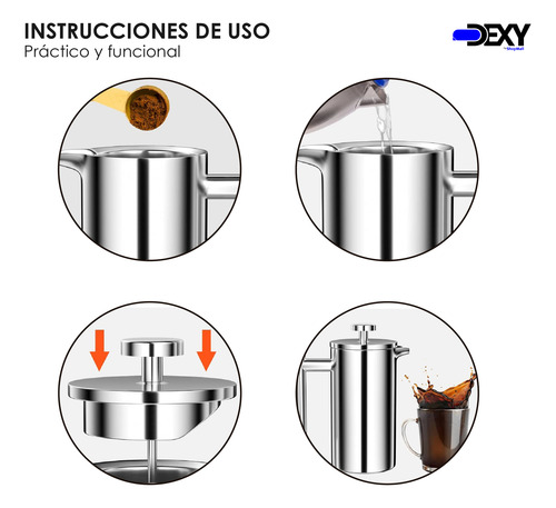 Cafetera Prensa Francesa De Acero Inoxidable 1000ml Café Té