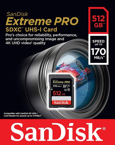 Tarjeta De Memoria Sd Sandisk Extreme Pro 512gb V30 170mb/s