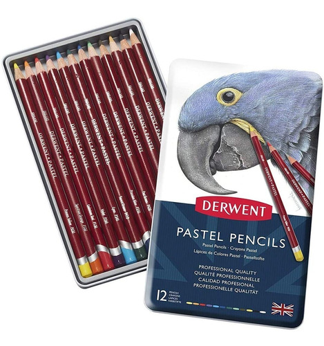 Caja De Metal Colores Lápices Madera Pastel Derwent 12 Pz 