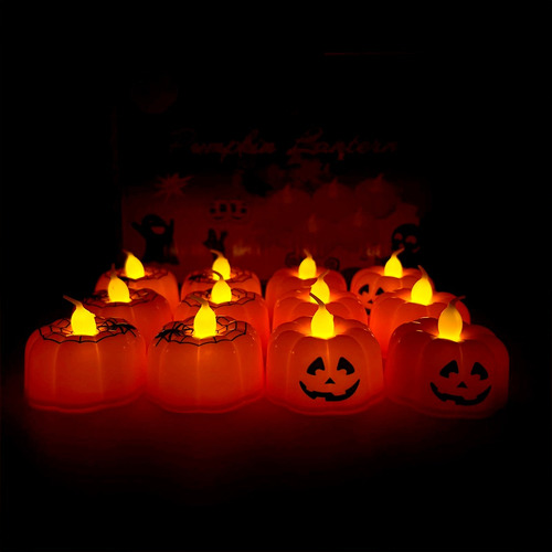 Luz De Té Sin Llama De Calabaza,12pcs Vela Led