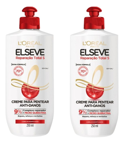 Creme Para Pentear Elseve 250ml Reparacao Total 5- Kit C/2un