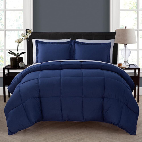 King Size Complete Bed-in-a-bag Reversible En Azul Marino / 
