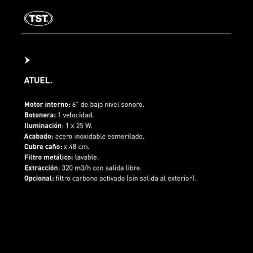 Extractor purificador de cocina TST Atuel ac. inox. de pared 600mm x 40mm x 510mm acero inoxidable 220V