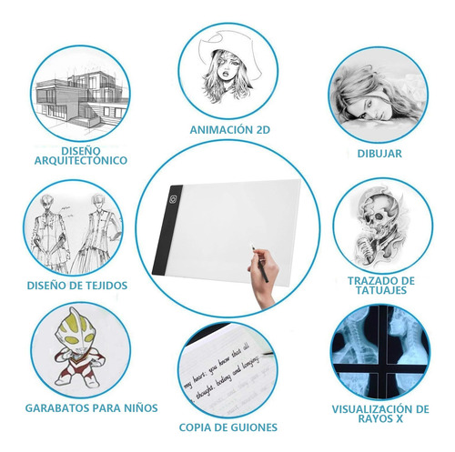 Mesa De Luz De Dibujo A4 Led 3 Modos Iluminación Puerto Usb
