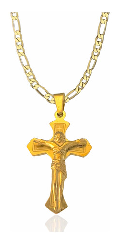 Cristo De Oro 14k Laminado Y Cadena Figaro
