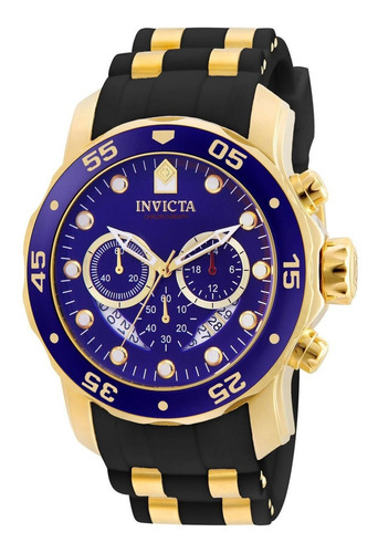 Reloj pulsera Invicta 6983 con correa de silicona color oro/negro - fondo azul