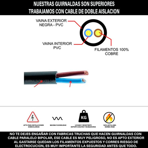 Tira Guirnalda Luces Exterior Calidas 15m + Lamparas Led