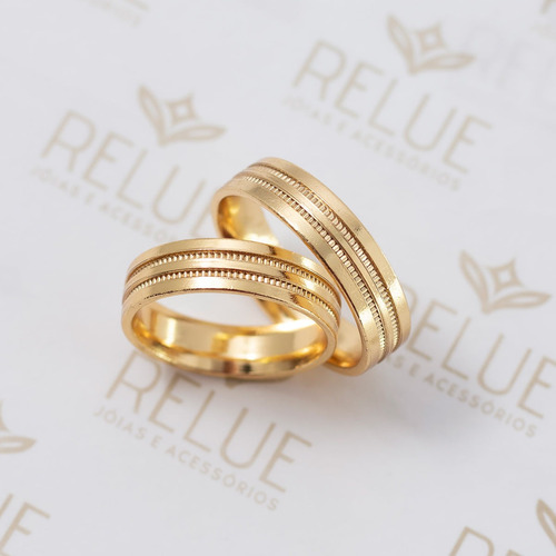 Imagem 2 de 5 de Par De Alianças Banhada Ouro 18k 5mm Com Dois Frisos