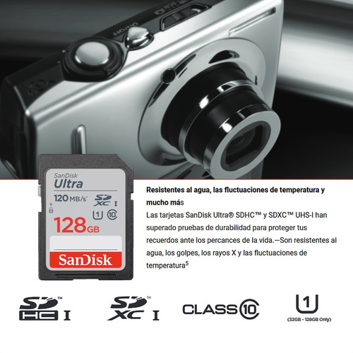 Imagen 3 de 5 de Tarjeta Sdxc 128gb Sandisk Ultra, Uhs-i, Clase 10, 120mb/s