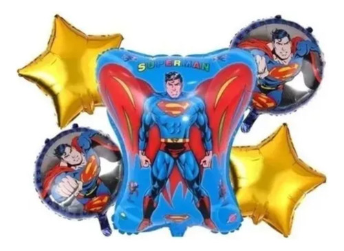 Set 5 Globos Superman Decoración Para Fiesta Rojo Superman