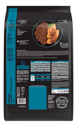 Imagen 4 de 7 de Comida Para Gato Three Bola De Pelo Castrados Pollo 10,1 Kg