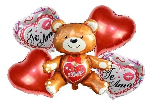 Bouquet Globos Oso Corazon Rojo Amor Aniversario Te Amo