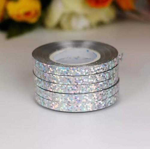 Imagen 1 de 2 de Pack Cinta Para Globo Holografica X10und 5mt C/u 0.5cm Anch.
