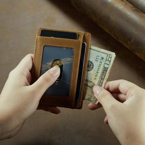 Travelambo Slim Wallet Bolsillo Frontal Cuero Minimalista Bl