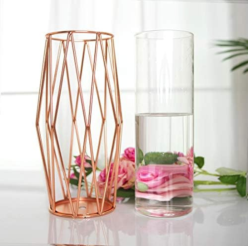 Florero De Cristal Geométrico, Soporte De Metal, Macetero Tr