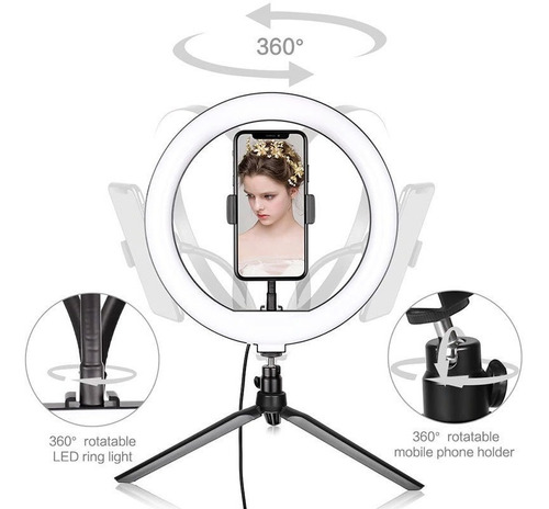 Iluminador Led Ring Light 26cm Tripe De Mesa Kit Iluminação1