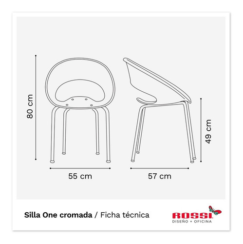 Imagen 2 de 2 de Pack X 2 Silla Diseño One Apilable Alto Impacto Patas Crom