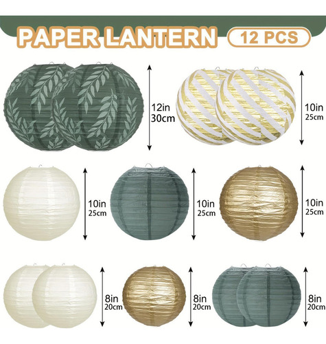 12 Farolillos De Papel Con Forma De Bola, Pompones De Papel
