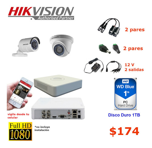 Kits Cámaras De Seguridad Hikvision 2,4,6,8,16 Canales 1080p